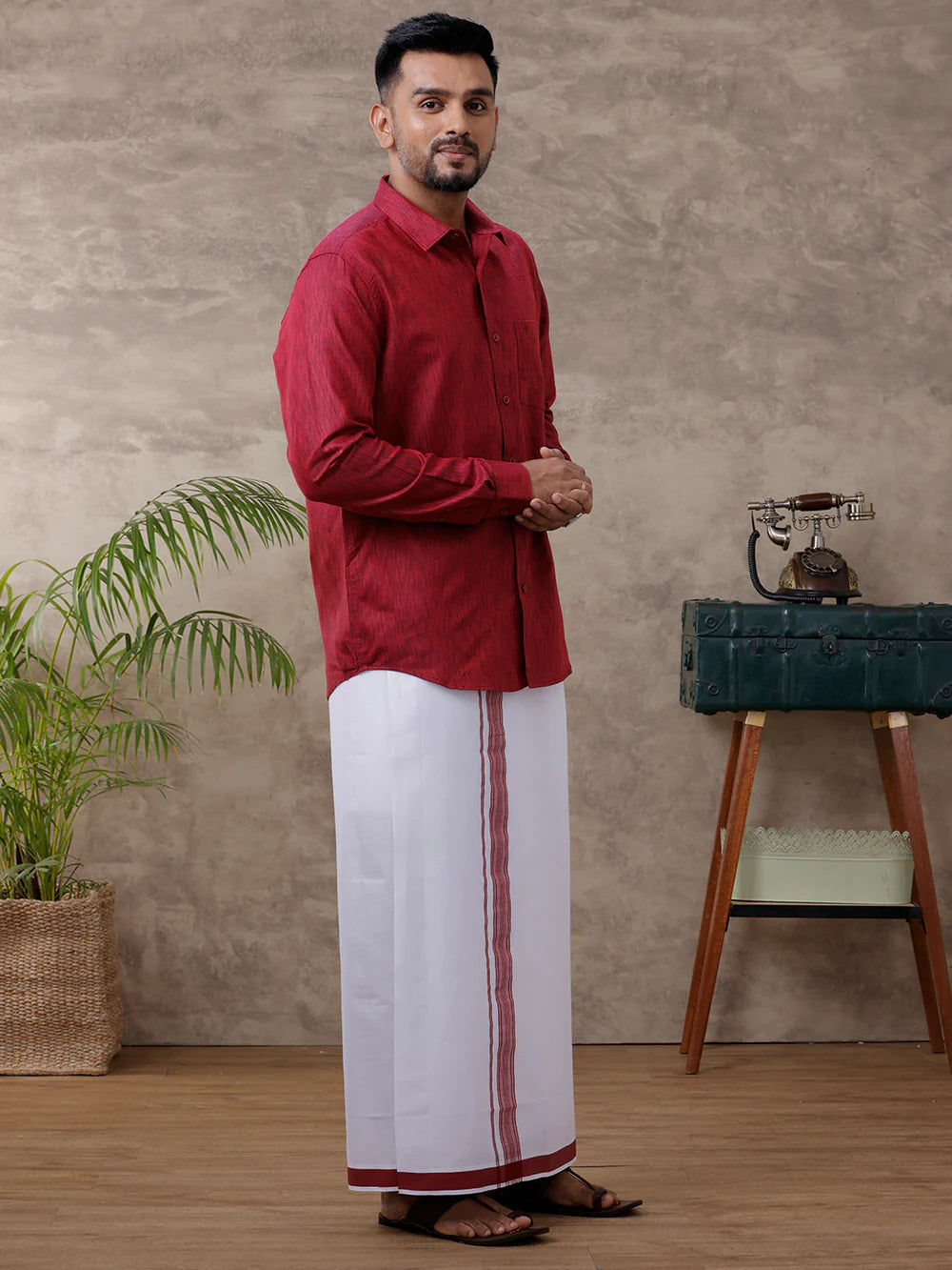 Ramraj's Cotton Rich Shirt with Matching Border Dhoti Set