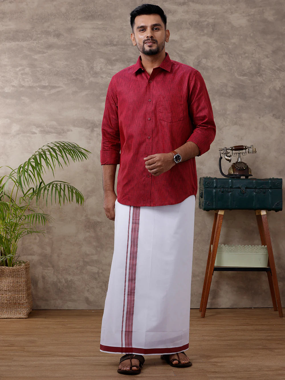 Ramraj's Cotton Rich Shirt with Matching Border Dhoti Set