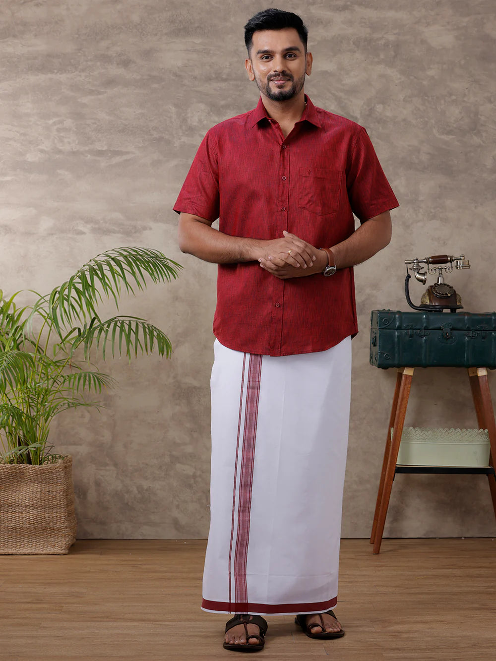 Ramraj's Cotton Rich Shirt with Matching Border Dhoti Set