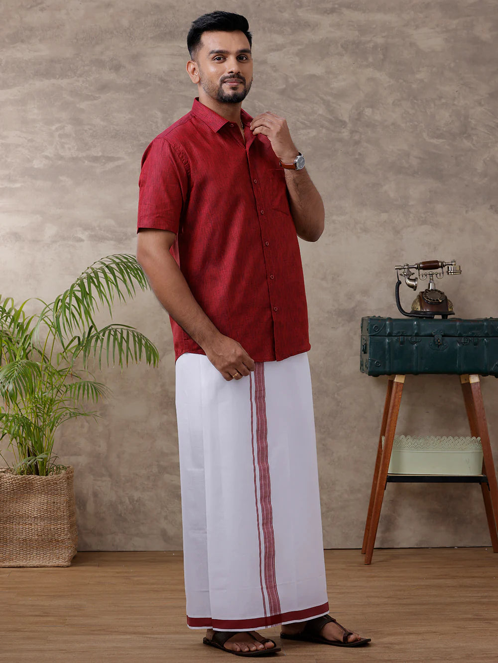 Ramraj's Cotton Rich Shirt with Matching Border Dhoti Set