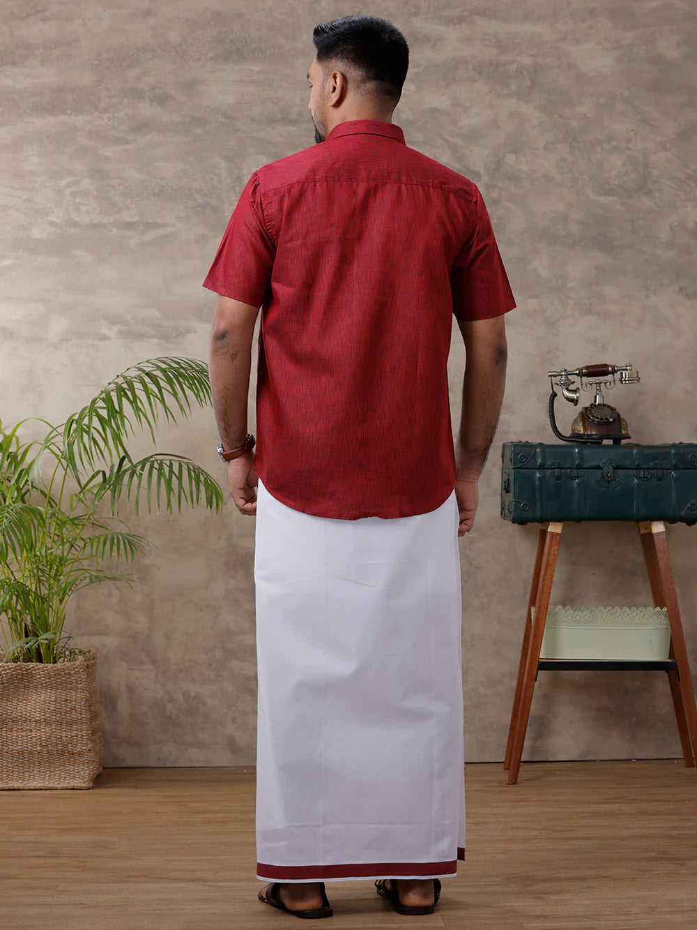 Ramraj's Cotton Rich Shirt with Matching Border Dhoti Set