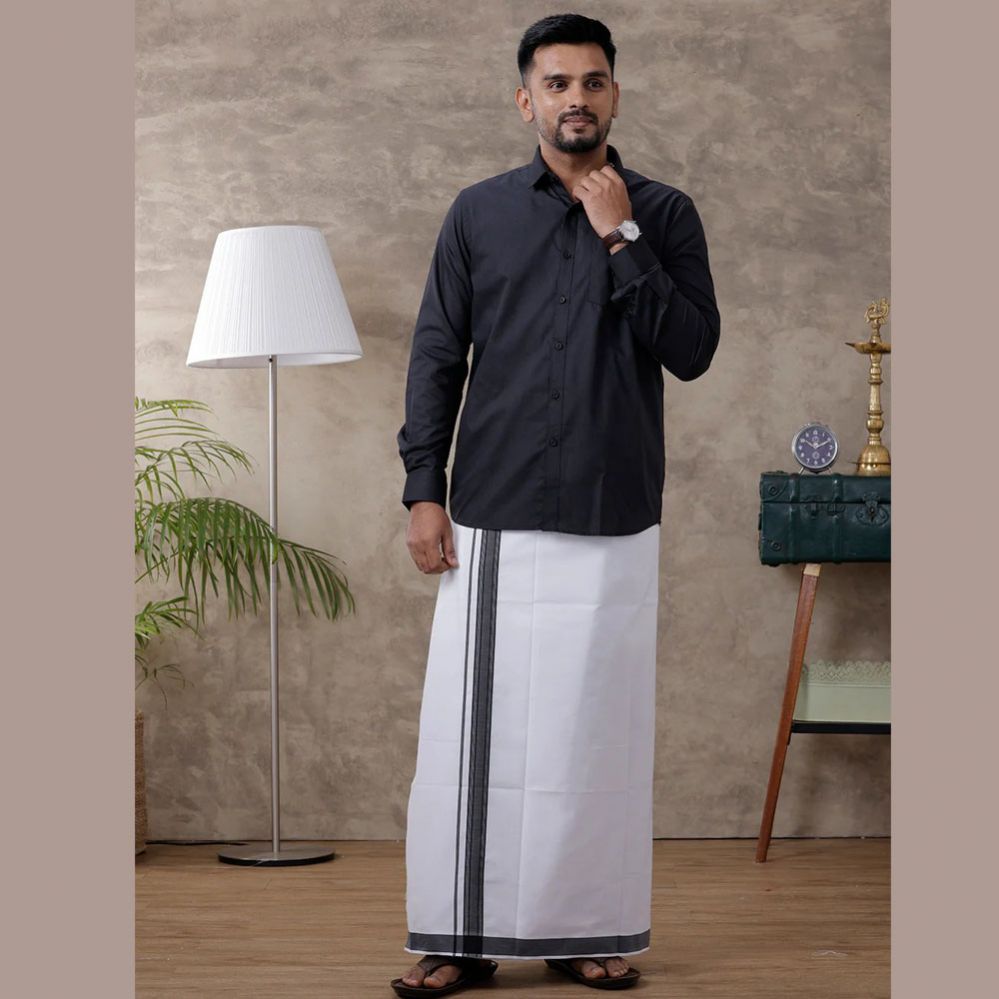Ramraj's Men's Black Matching Border Dhoti & Full Sleeves Shirt Set Evolution