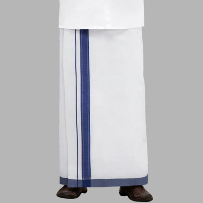 Ramraj's Men's Blue Adjustable Pocket Dhoti with Fancy Border