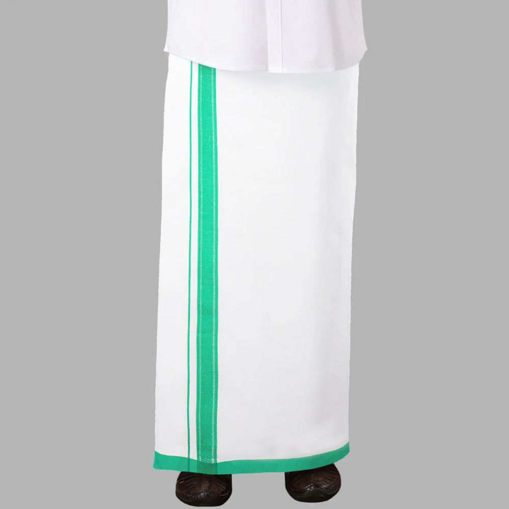 Ramraj's Men's Green Adjustable Pocket Dhoti with Fancy Border