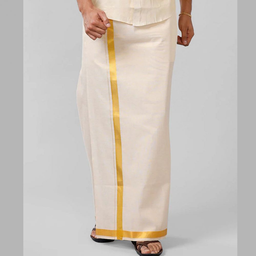 Ramraj's Men's Readymade Tissue Single Dhoti with Jari Border Viceroy Gold