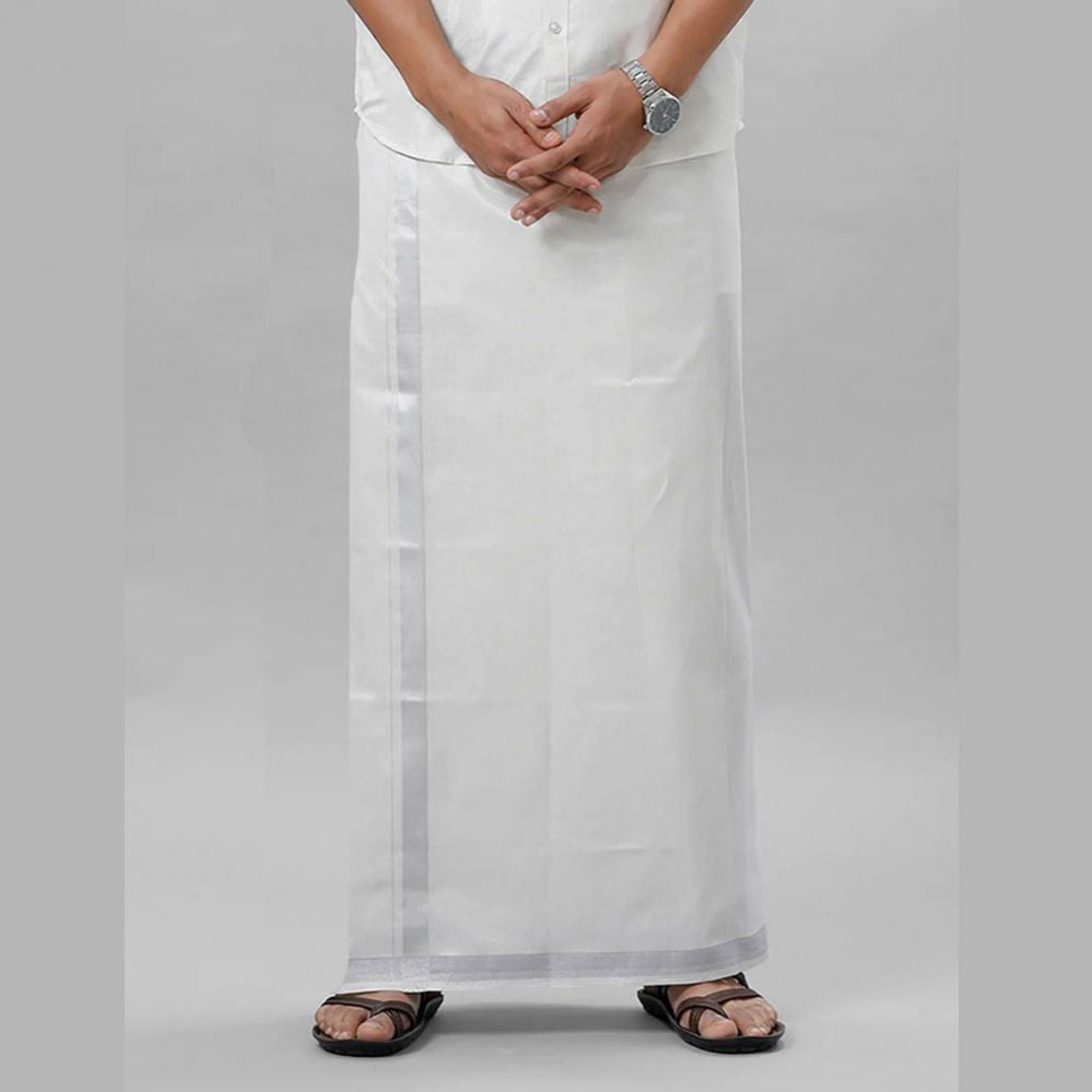 Ramraj's Men's Readymade Tissue Single Dhoti with Jari Border Viceroy Silver