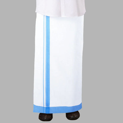 Ramraj's Men's Sky Blue Adjustable Pocket Dhoti with Fancy Border