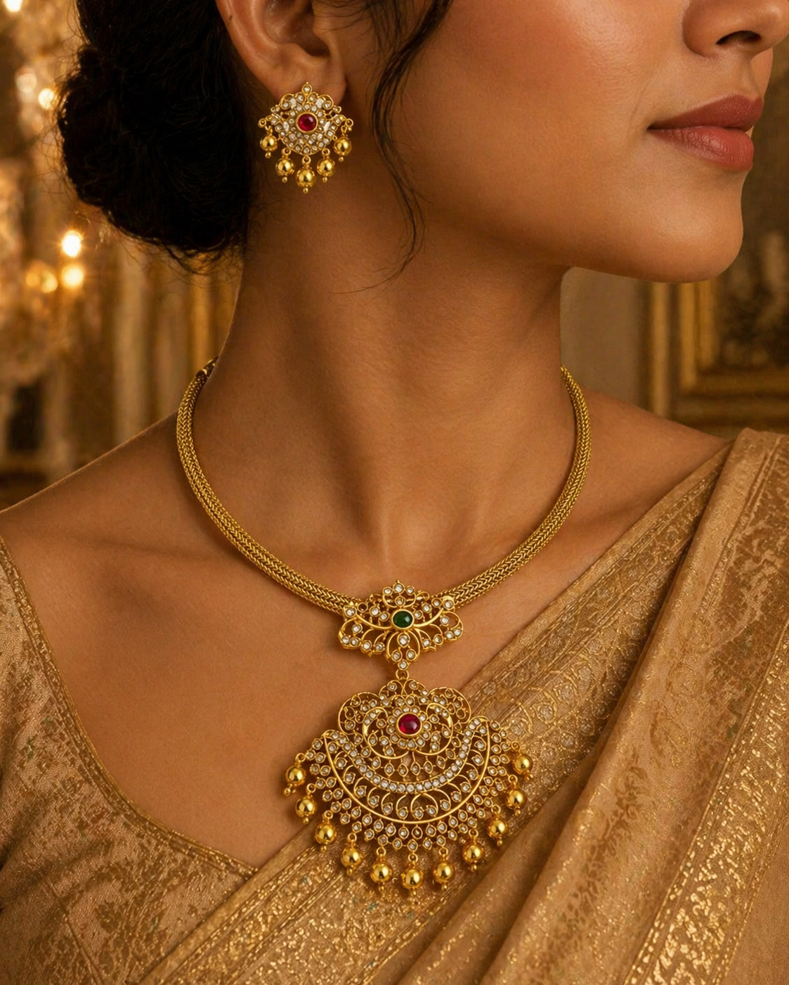 Mossaic base Pendant Necklace with Earrings