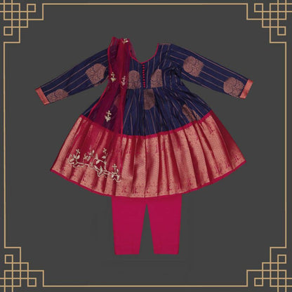 Varnatari's Navy Blue And Rani Pink Ethnic Salwar Set