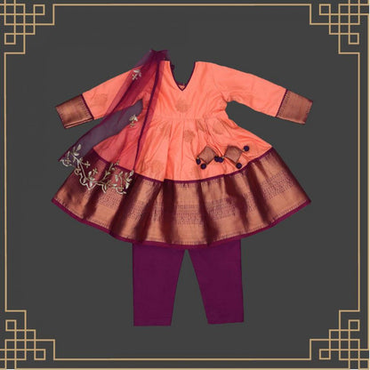 Varnatari's Neon Peach And Wine Purple Ethnic Salwar Set