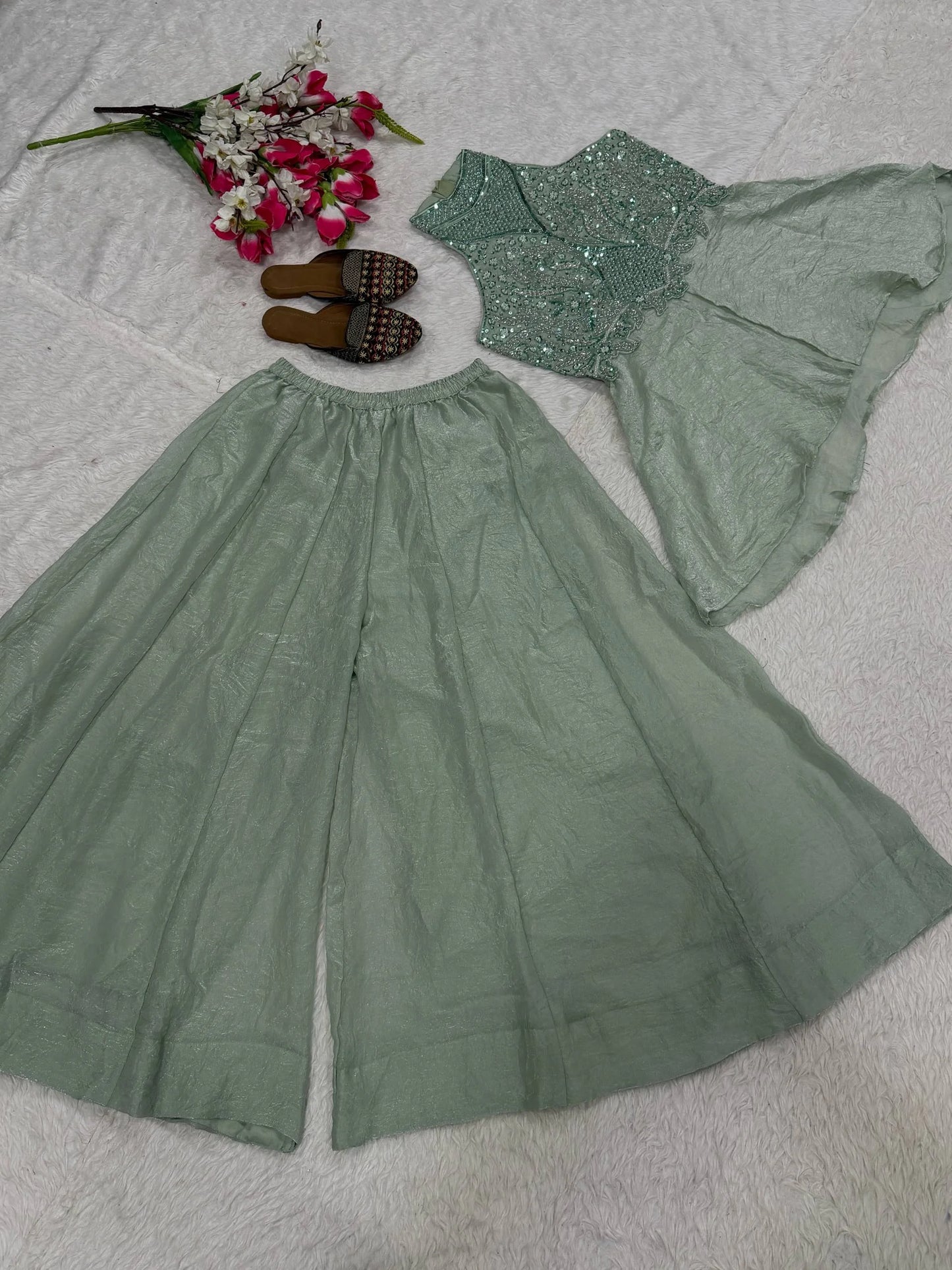 Elegant Full Neck Top with Sharara Palazzo Set