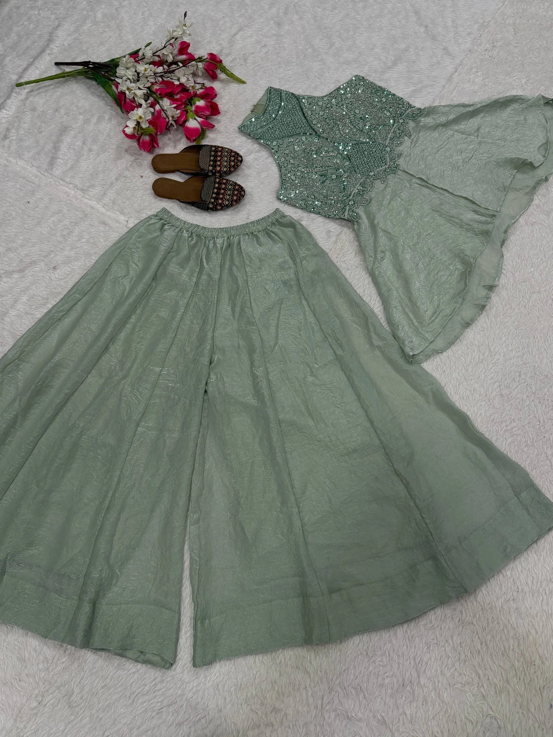 Elegant Full Neck Top with Sharara Palazzo Set