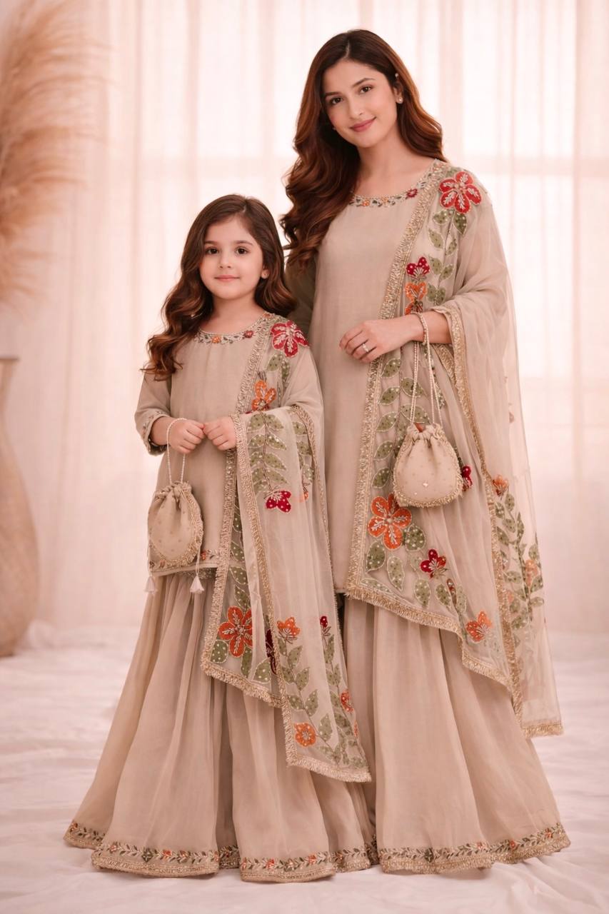 Omkar Creation's Mom–Daughter Matching Sharara Set