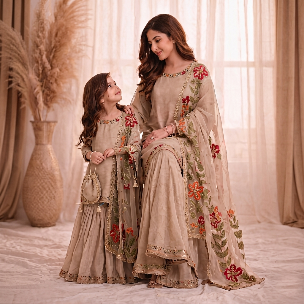 Omkar Creation's Mom–Daughter Matching Sharara Set