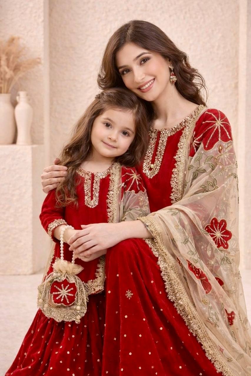 Omkar Creation's Mom–Daughter Matching Sharara Set
