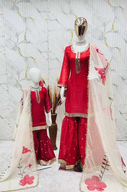 Omkar Creation's Mom–Daughter Matching Sharara Set