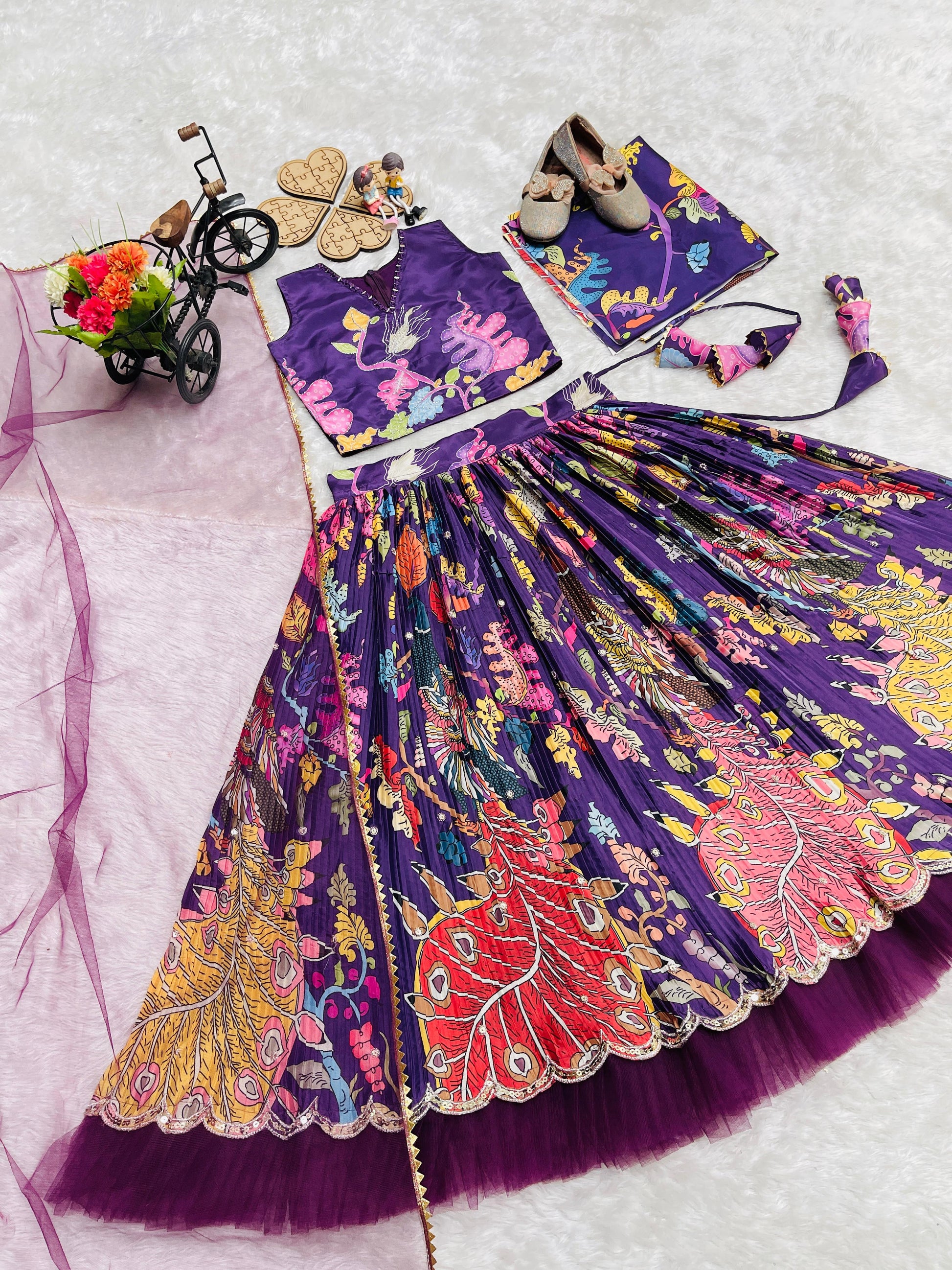 Omkar Creation's Girls Ready-to-Wear Lehenga Choli Set