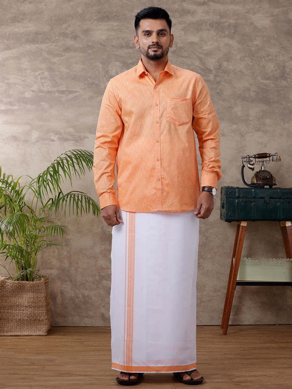 Ramraj's Cotton Rich Shirt with Matching Border Dhoti Set