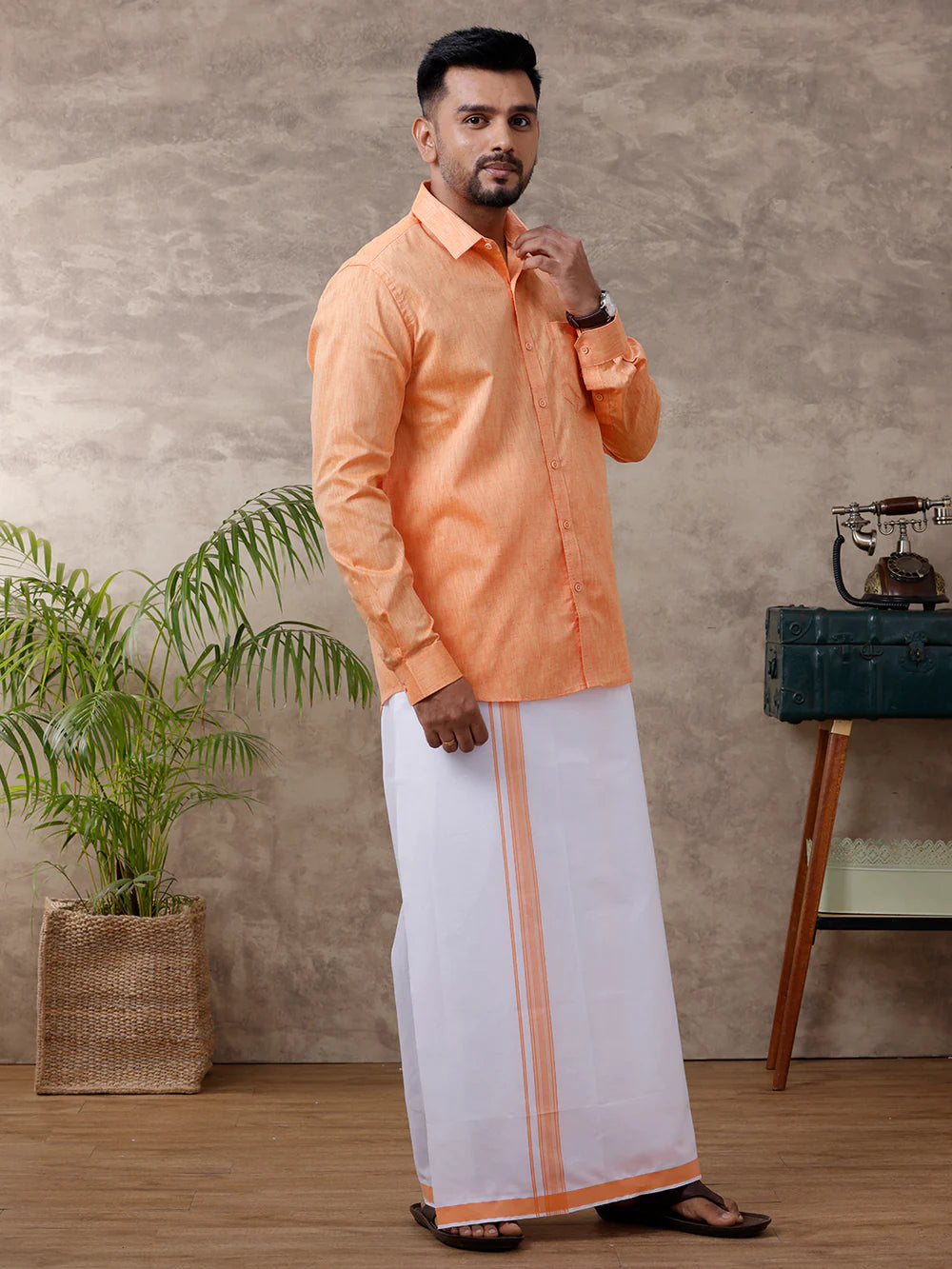 Ramraj's Cotton Rich Shirt with Matching Border Dhoti Set
