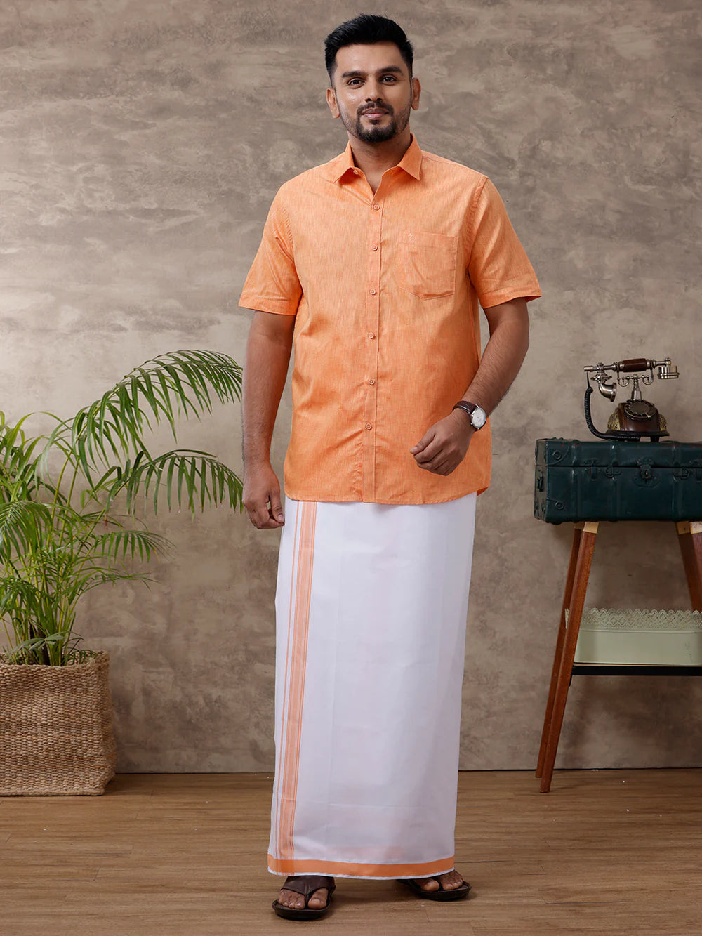 Ramraj's Cotton Rich Shirt with Matching Border Dhoti Set