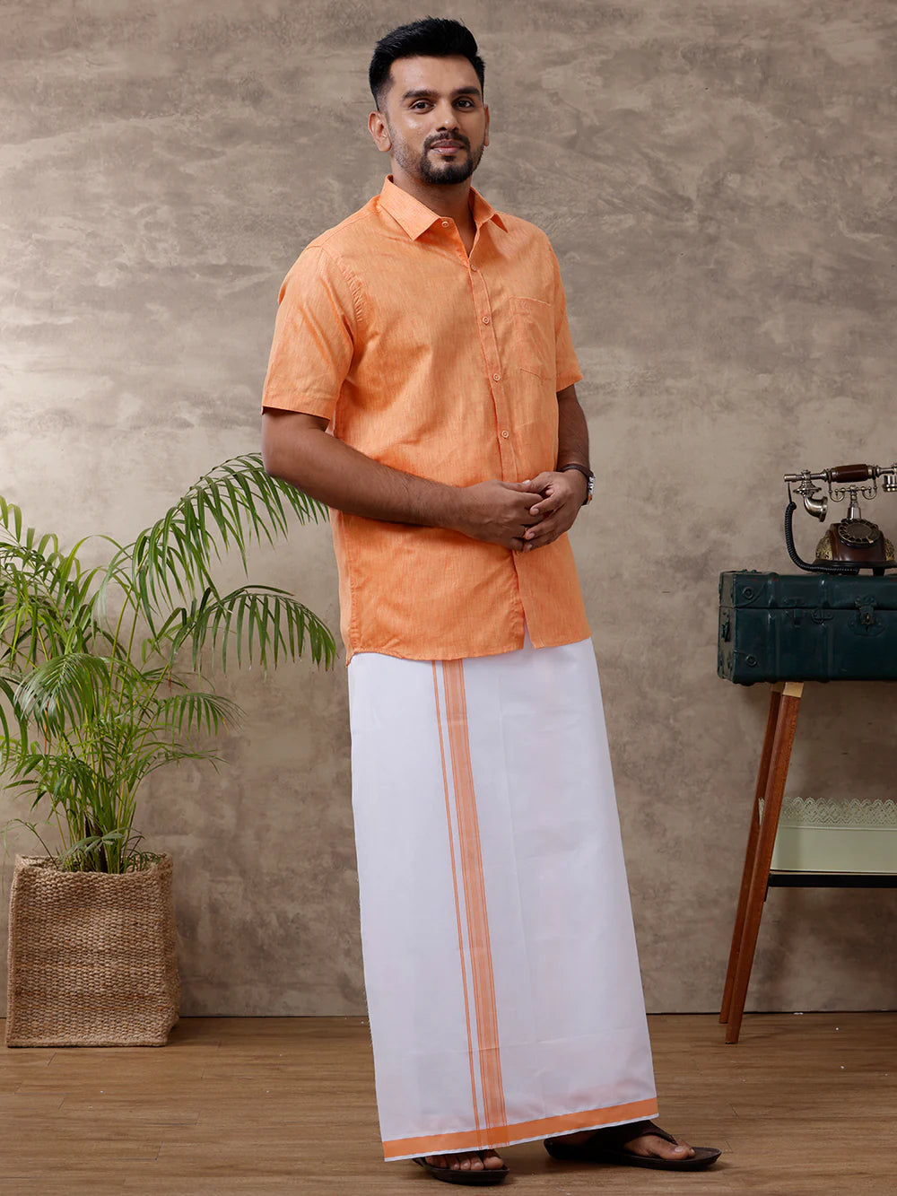 Ramraj's Cotton Rich Shirt with Matching Border Dhoti Set