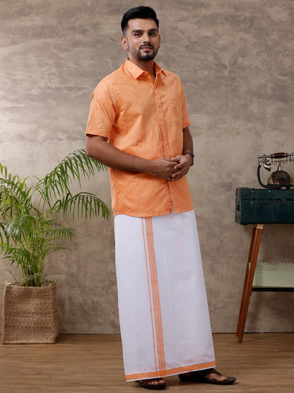Ramraj's Cotton Rich Shirt with Matching Border Dhoti Set