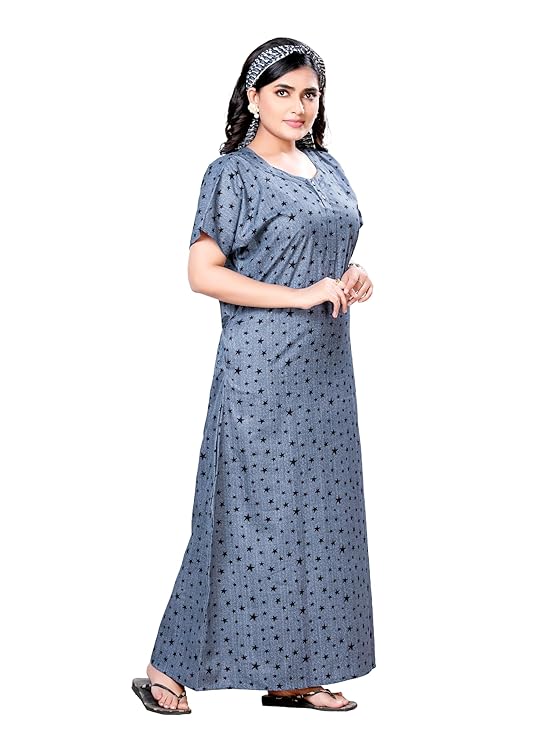 PNAEONG Women's Cotton Long Maxi Night Gown Nighty Dress Stylish Super Soft Comfortable grey