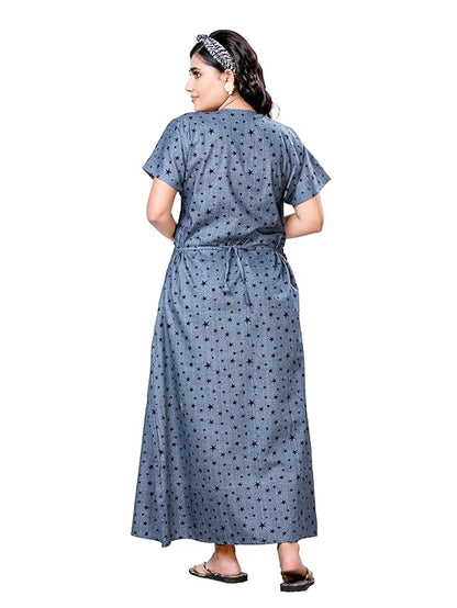 PNAEONG Women's Cotton Long Maxi Night Gown Nighty Dress Stylish Super Soft Comfortable grey