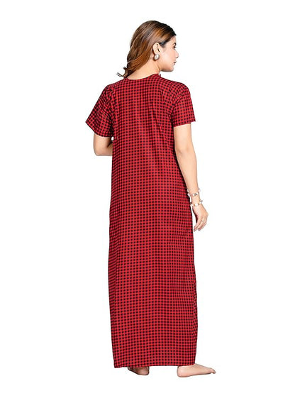 PNAEONG Women's Cotton Long Maxi Night Gown Nighty Dress Stylish Super Soft Comfortable red
