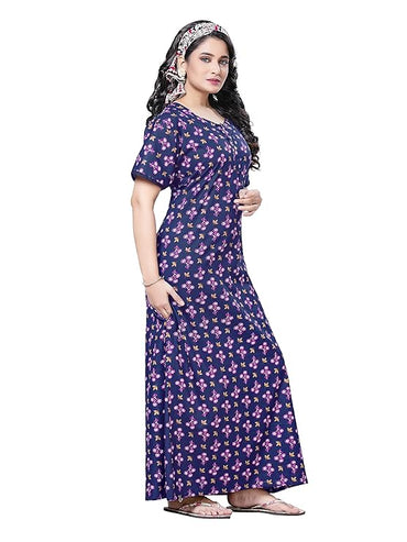 PNAEONG Women's Cotton Long Maxi Night Gown Nighty Dress Stylish Super Soft Comfortable dark blue