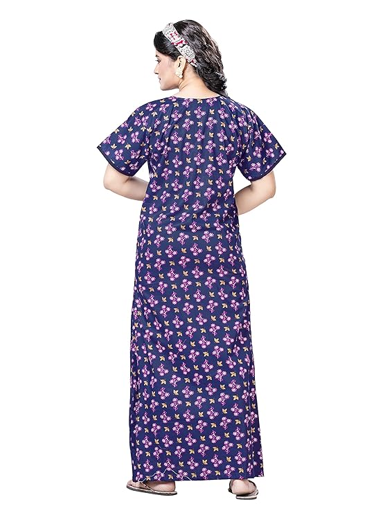 PNAEONG Women's Cotton Long Maxi Night Gown Nighty Dress Stylish Super Soft Comfortable dark blue
