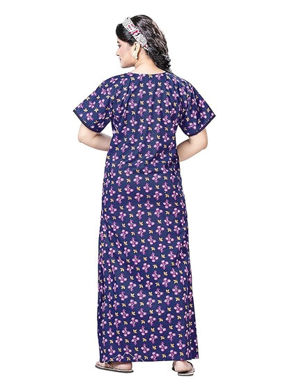 PNAEONG Women's Cotton Long Maxi Night Gown Nighty Dress Stylish Super Soft Comfortable dark blue