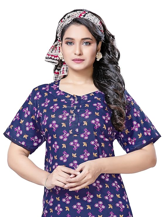 PNAEONG Women's Cotton Long Maxi Night Gown Nighty Dress Stylish Super Soft Comfortable dark blue