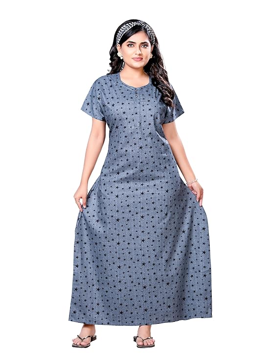 PNAEONG Women's Cotton Long Maxi Night Gown Nighty Dress Stylish Super Soft Comfortable grey