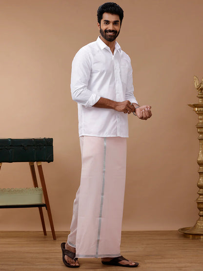 Ramraj's Cotton Rich White Shirt with Single Layer Dhoti Combo