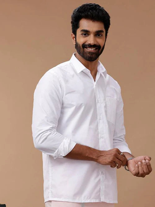 Ramraj's Cotton Rich White Shirt with Single Layer Dhoti Combo