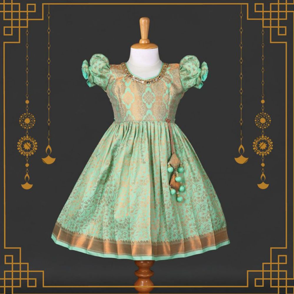 Varnatari's Pista Green & Cream Frock