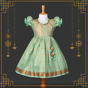 Varnatari's Pista Green & Cream Frock