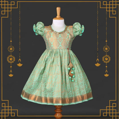 Varnatari's Pista Green & Cream Frock