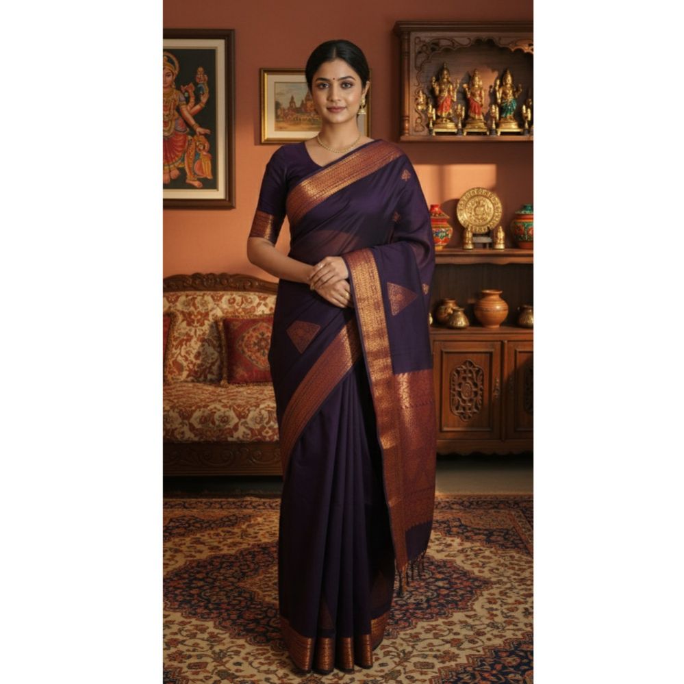 Pure Cotton With Copper Zari Saree