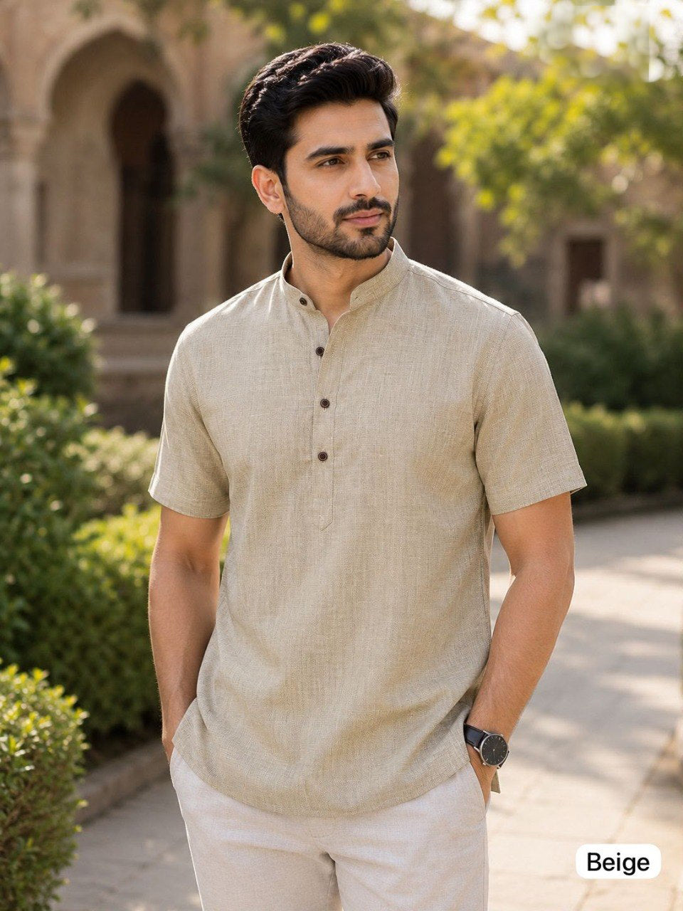 A&K Trends' Men's Khadi Linen Half Sleeve Short Kurta
