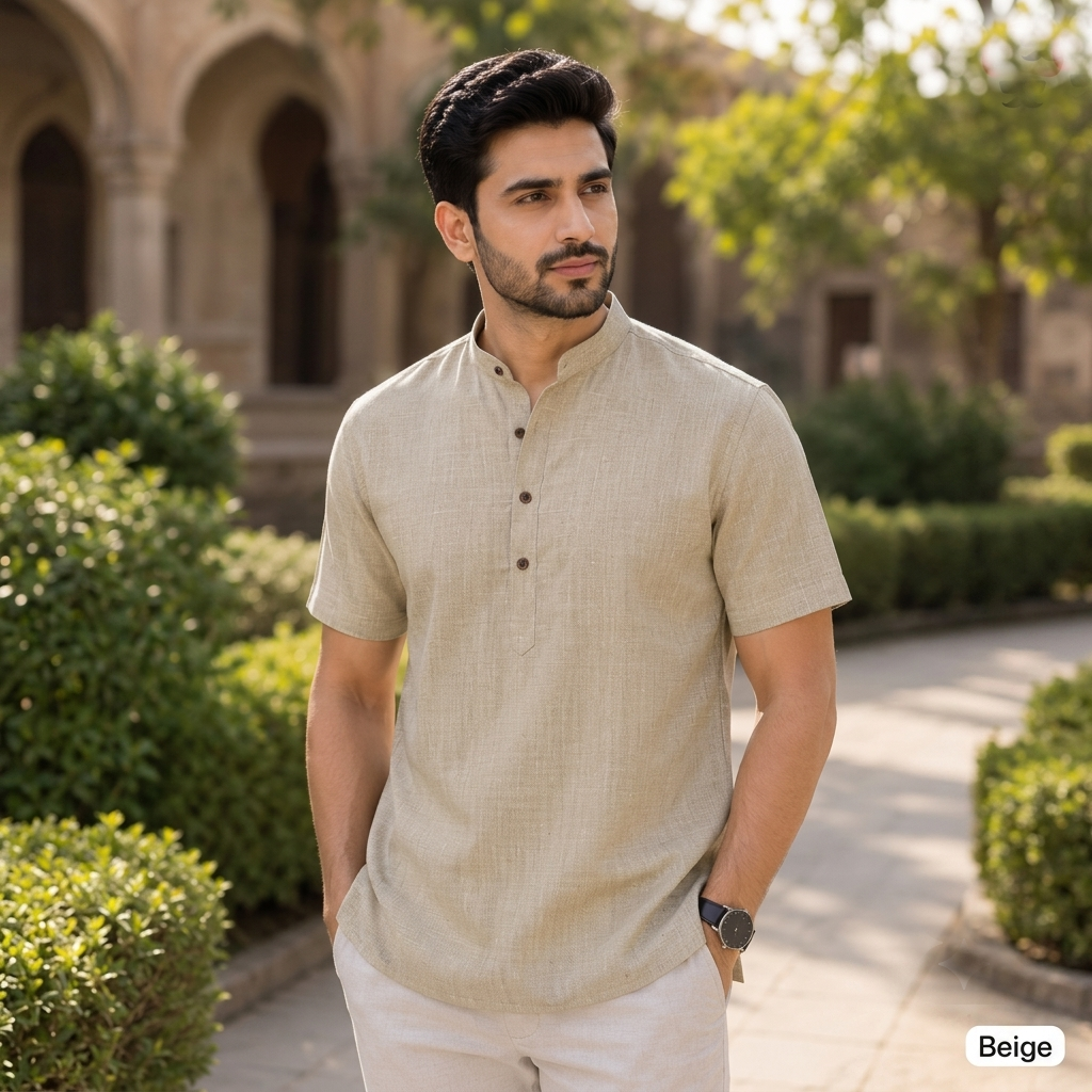 A&K Trends' Men's Khadi Linen Half Sleeve Short Kurta