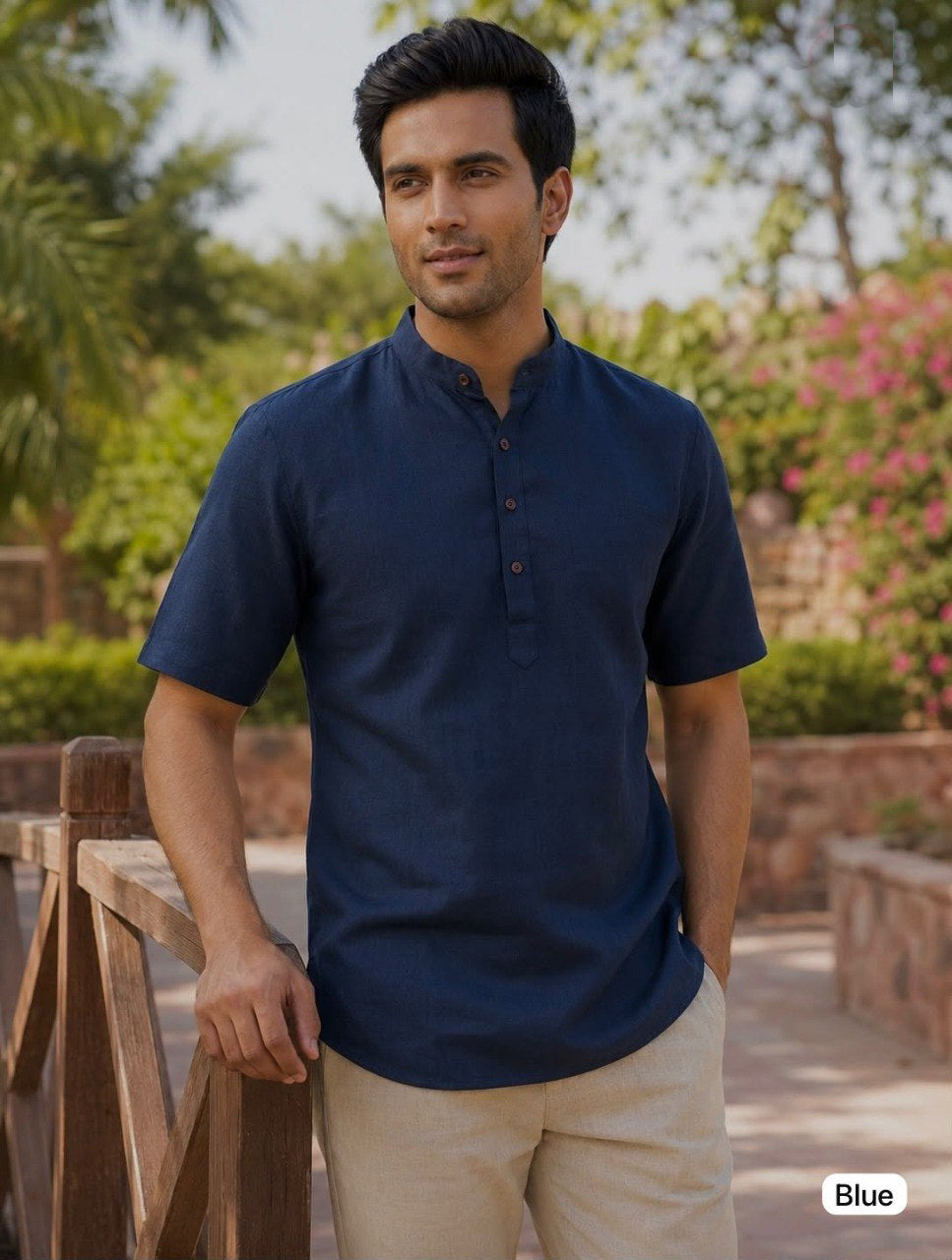 A&K Trends' Men's Khadi Linen Half Sleeve Short Kurta