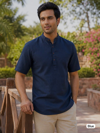 A&K Trends' Men's Khadi Linen Half Sleeve Short Kurta