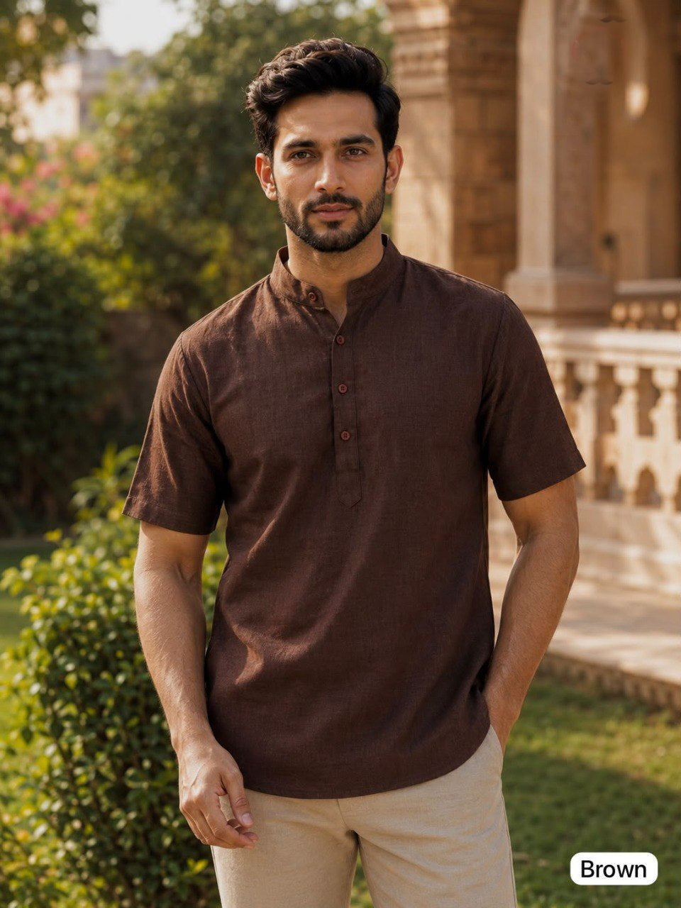 A&K Trends' Men's Khadi Linen Half Sleeve Short Kurta