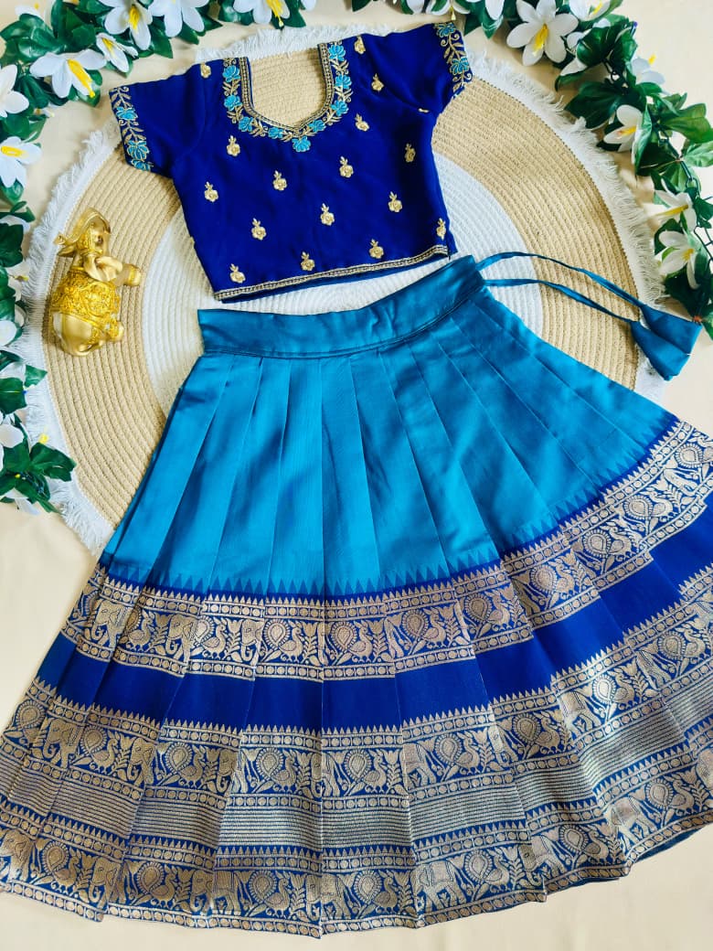 RKT Fashion's Royal Blue Zari Weave Kids Lehenga Choli
