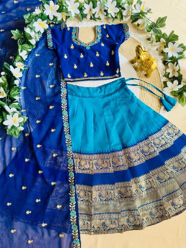 RKT Fashion's Royal Blue Zari Weave Kids Lehenga Choli