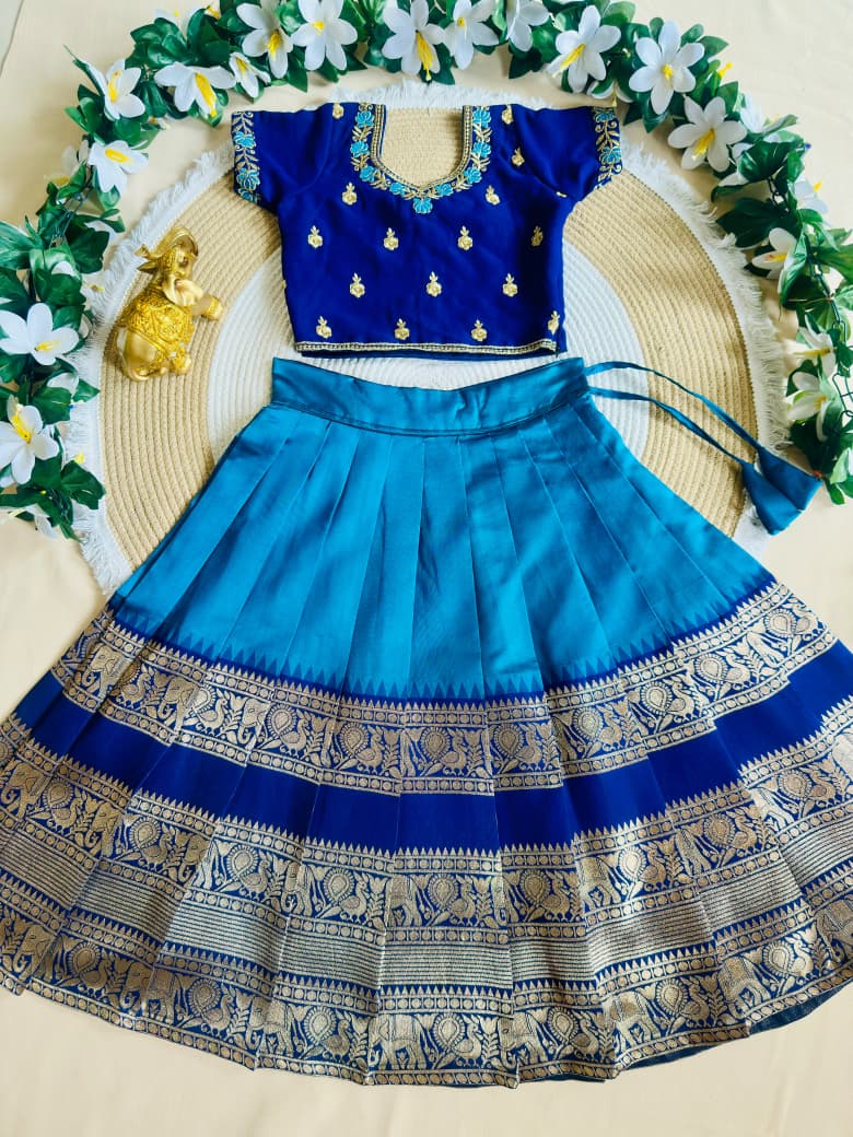 RKT Fashion's Royal Blue Zari Weave Kids Lehenga Choli