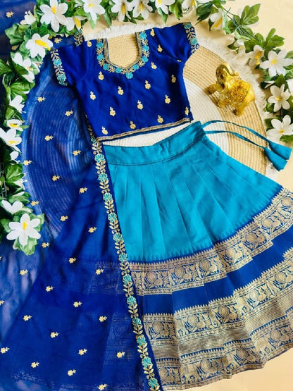 RKT Fashion's Royal Blue Zari Weave Kids Lehenga Choli