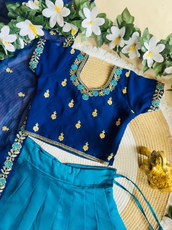 RKT Fashion's Royal Blue Zari Weave Kids Lehenga Choli